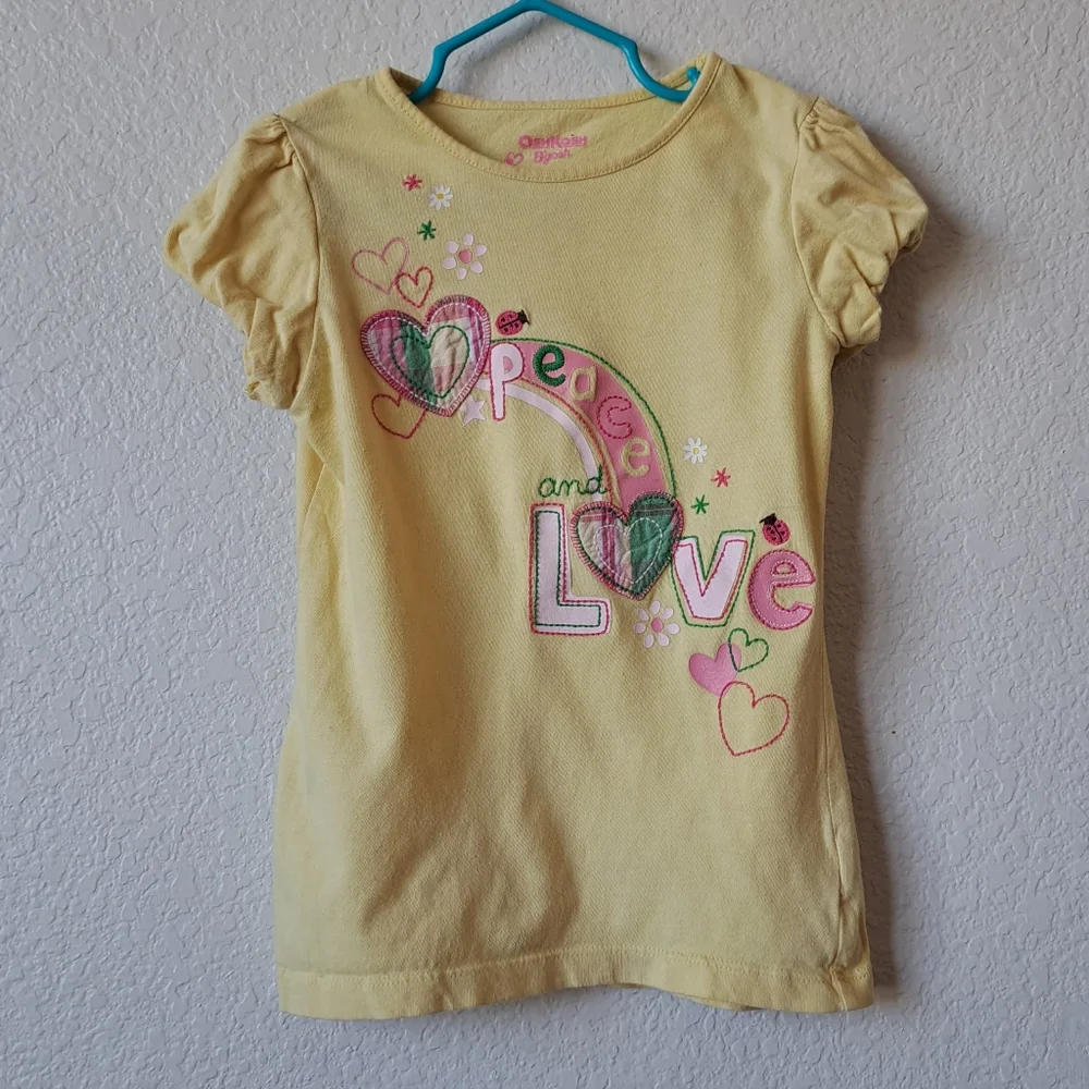 Oshkosh B'gosh Girls Yellow Embroidered Peace and Love Tee Size 5